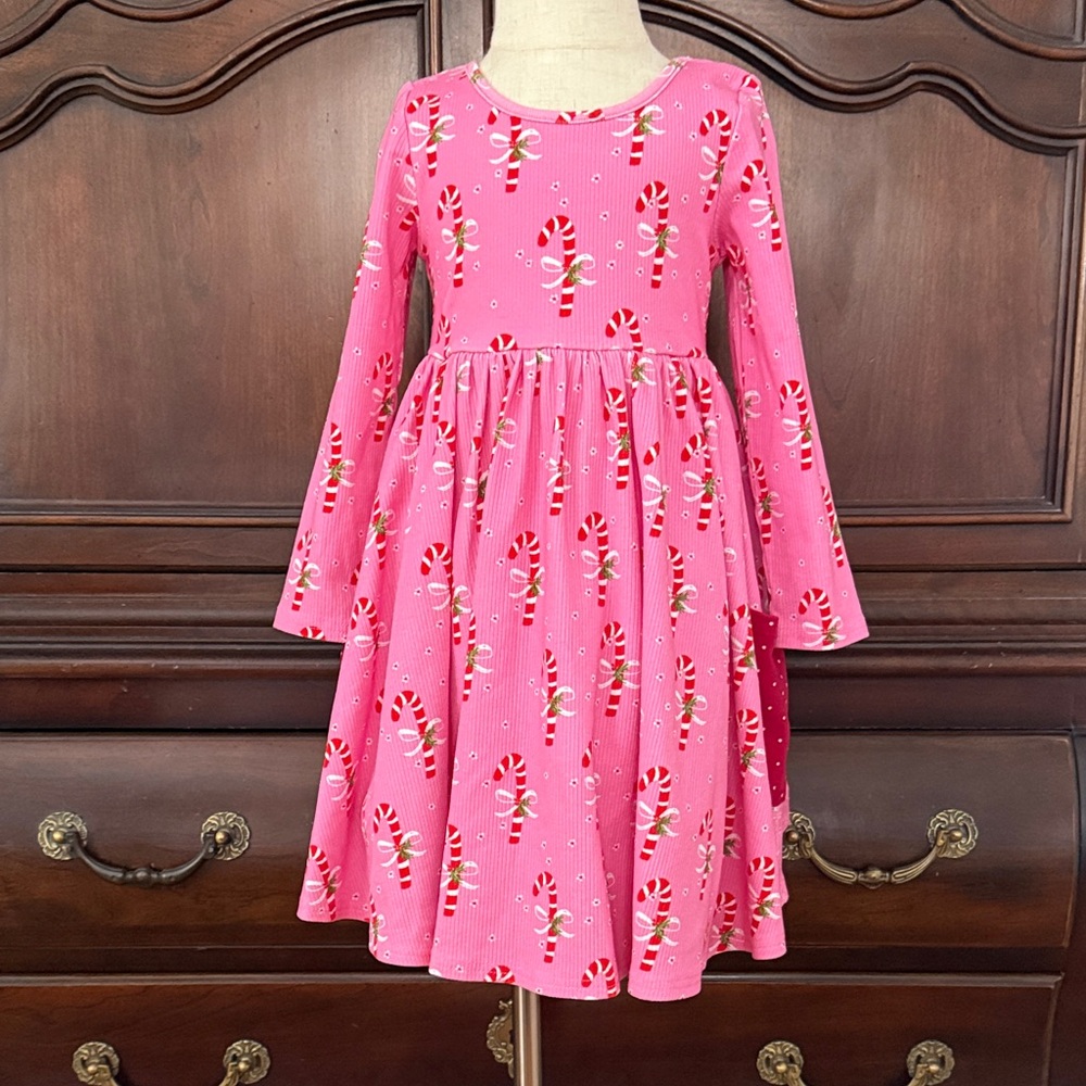 SweetHoney Candy Cane Twirl Dress Girls 5 Pink Christmas Holiday